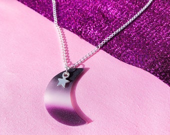 Asexual Pride Flag Crescent Moon Necklace: Handmade Ace Jewelry