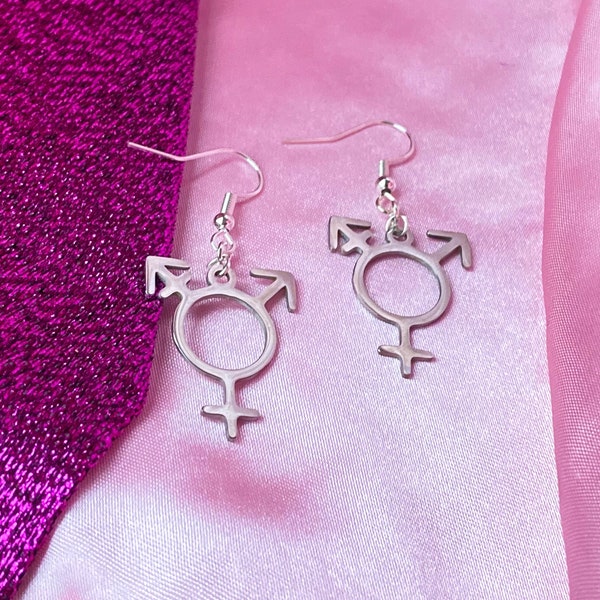 Transgender symbol stainless steel charm earrings | Silver colour Trans pride earrings