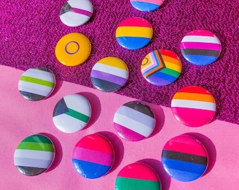 Pride Flag Pin Badge: Lesbian Owned Shop (2.5cm)