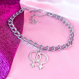 Double Venus Chain Choker, Sapphic WLW Lesbian Pride Jewellery, Butch Femme Grunge Gift zdjęcie 1