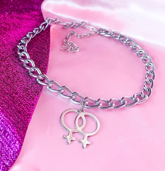 Double Venus Chain Choker, Sapphic WLW Lesbian Pride Jewellery, Butch Femme Grunge Gift