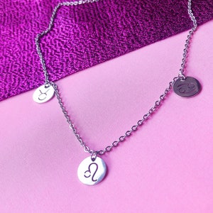 Big Three zodiac Necklace, stainless steel star sign necklace with three astrology symbols of your choice