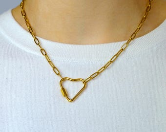 Paperclipketting met gouden hartkarabijnhaak, WLW Lesbian Pride roestvrijstalen statement sieraden | LGBT-accessoires queer-sapphic femmes
