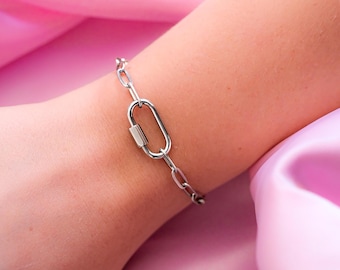 Zilveren paperclipketting met karabijnhaak, WLW Lesbian Pride 304 roestvrijstalen statement sieraden | LGBT Sapphic Butch Queer-accessoires