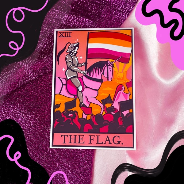 Lesbian Flag sticker, Original design tarot card sticker. Lesbian pride sticker, queer pride sticker, sapphic WLW witchy sticker.