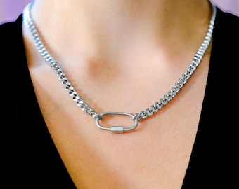 Chunky ketting met roestvrijstalen karabijnhaak, WLW Lesbian Pride zilveren statement sieraden | LGBT Sapphic Butch Queer-accessoires