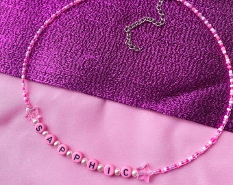 Pink Sapphic Beaded Necklace: Lesbian Pride Jewelry