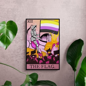 Impresión artística de la carta del Tarot con la bandera no binaria, decoración queer / Impresión de cartas del Tarot, arte de la bandera no binaria, tarot queer, arte mural del orgullo de Enby, arte mural LGBTQ