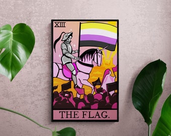 Non Binary Pride Tarot Card Art Prin, Enby Flag Wall Art Decor, Transgender Pride Parade LGBTQ+ Queer Art