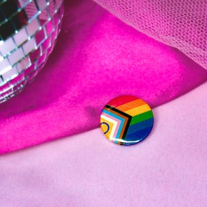 Rainbow gay pride flag pin badge, progress pride flag on a small pin badge | intersex lgbtqia pride flag pin | gay pride brooch pin