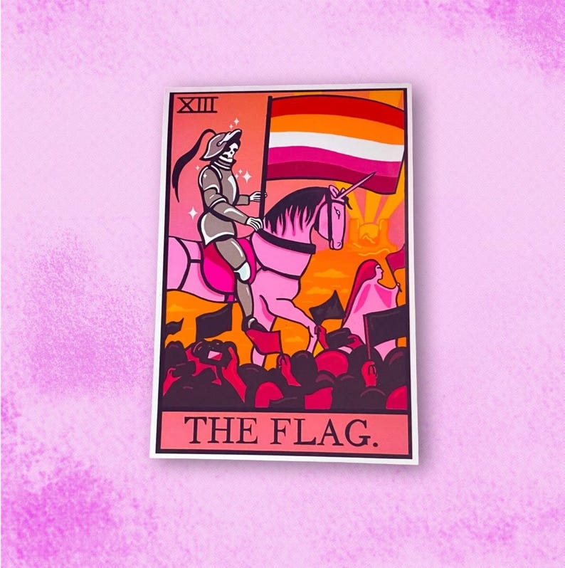 Lesbian Pride Flag Tarot Card Sticker, WLW Sapphic Art, Queer LGBTQIA+ pride parade gay image 1