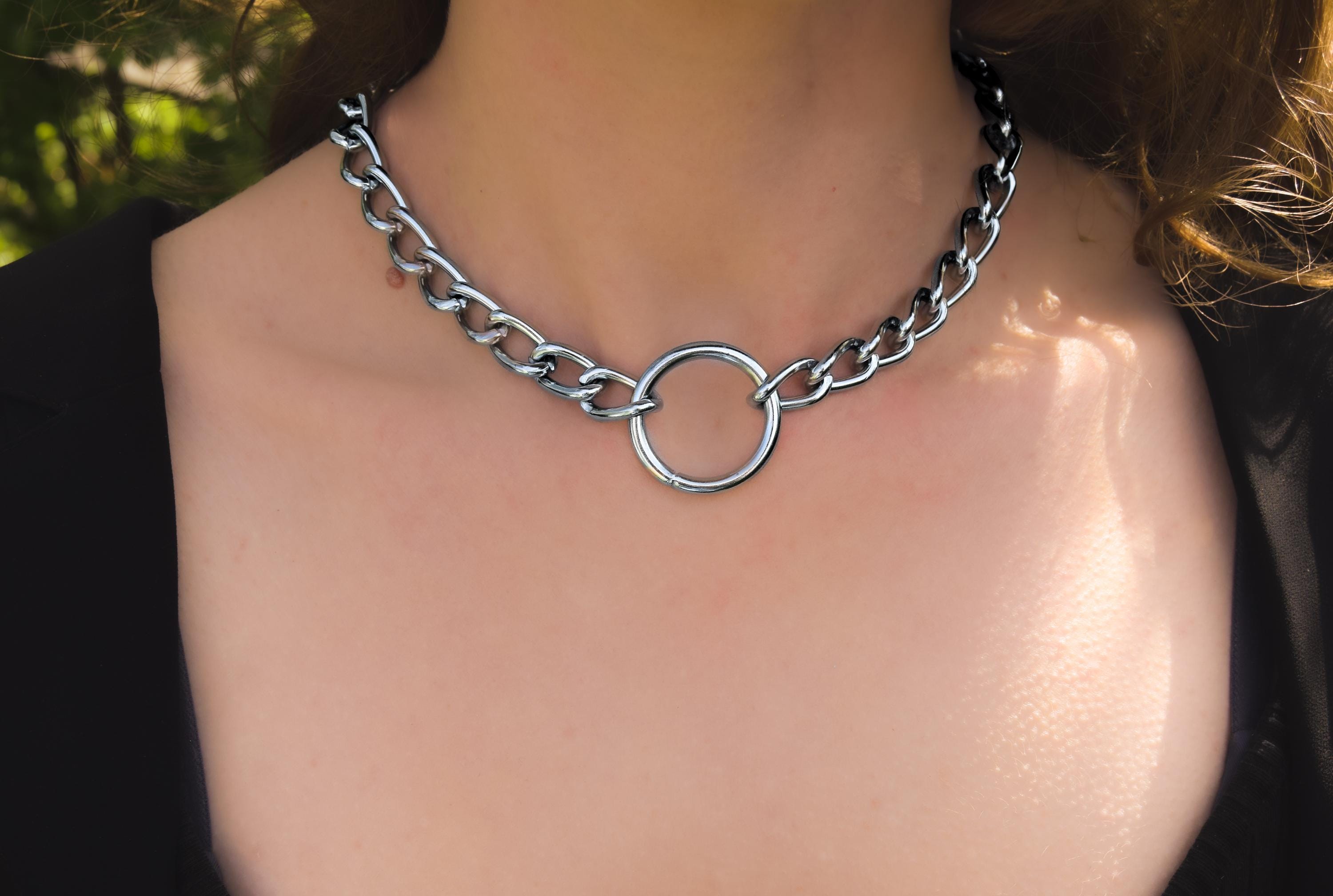Collana Choker in Pelle Nera per Donna e Uomo - Stile Punk