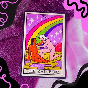 Sticker vinyle carte tarot arc-en-ciel, sticker amour saphique pour ordinateur portable, agenda, etc. | Sticker carte de tarot lesbien, sticker sorcière gay