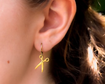 Gold Scissor Huggie Hoop Earrings | Sapphic Pride Jewelry, Waterproof Lesbian Earrings, Lesbian Gift, Sapphic Jewelry, Subtle Pride