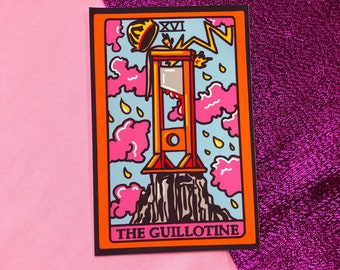 Guillotine Tarot Sticker, Eat The Rich Anti Capitalist Decal, Gothic Halloween Laptop Sticker