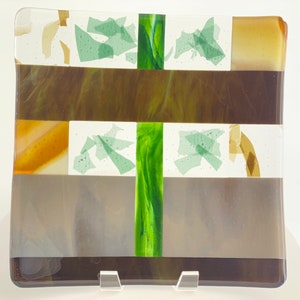Hand Made Fused Glass 9.75 inch Square Geometric Plate