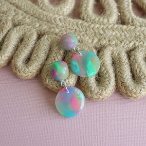 Rainbow Marbled Earrings // Polymer Clay Earrings// Cute Earrings, Kawaii Earrings, Pride Earrings, Ally Earrings, Dangle Earrings,