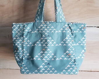 7x7 Blue Patterned Handbag // Handsewn purse // Cotton, triangle pattered bag //