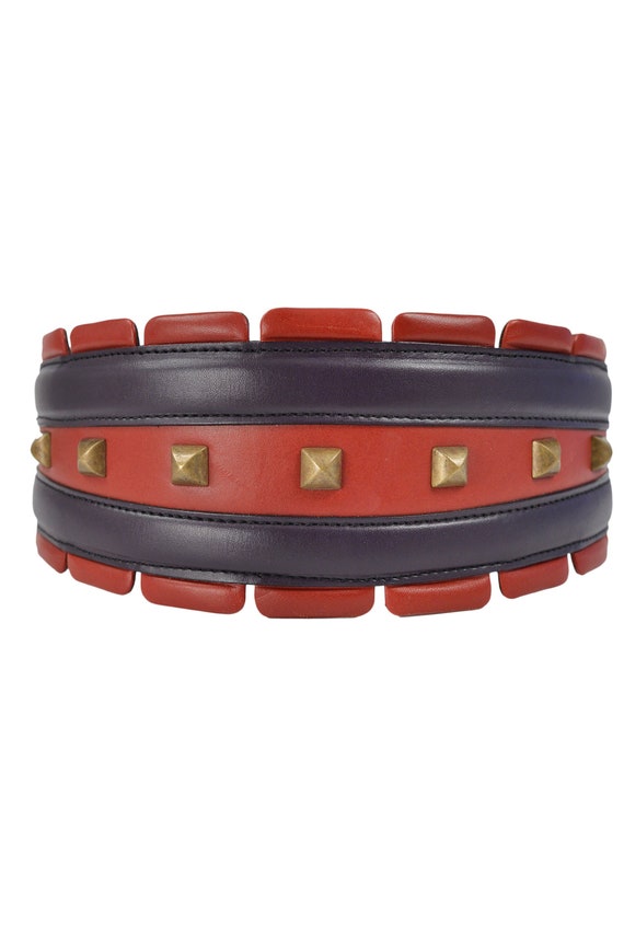 ALAIA RED & PURPLE leather belt with studs