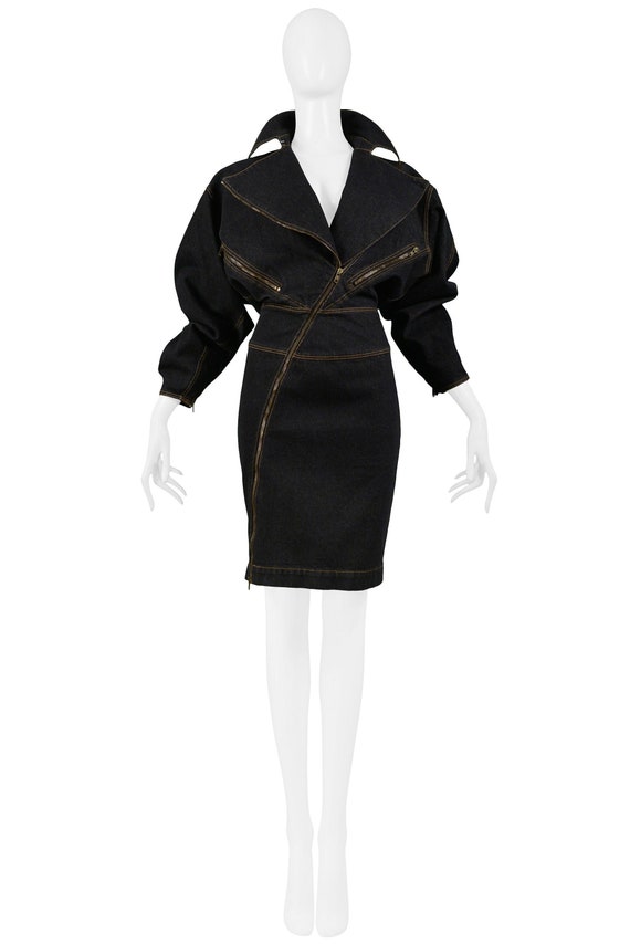 Vintage Azzedine Alaia Black Denim Zipper Dress 19