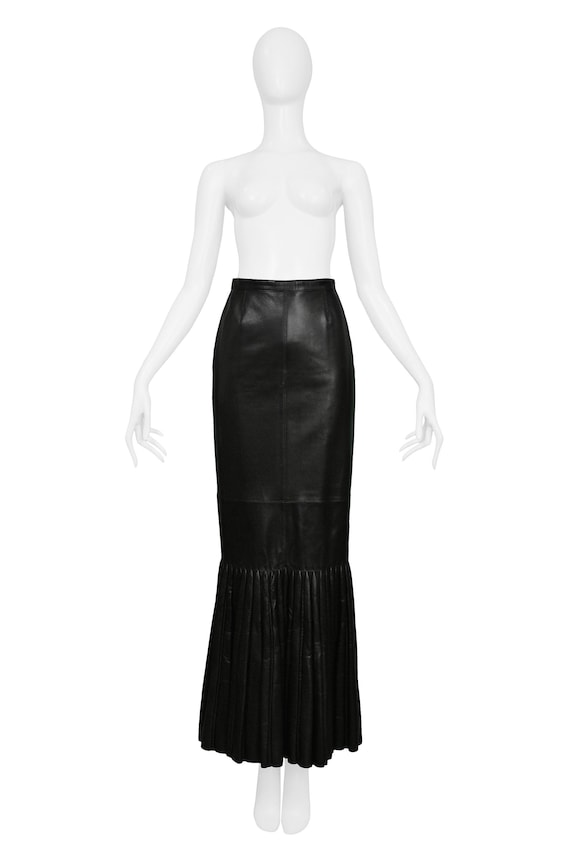 Vintage Alaia Black Leather Pleated Skirt