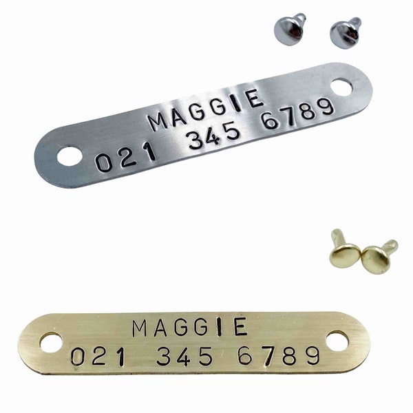 Handstamped Nameplate for Dog Collar | Custom Dog Tag with Rivets | Rivet Dog Tag | Silent Dog Tag | Personalized, Customized Dog Tag