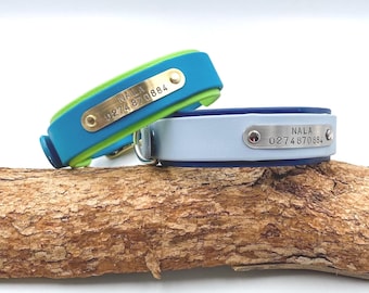 Double-Layer Dog Collar with Nameplate | Waterproof Biothane® Custom Dog Collar with Hand-Stamped Tag | Two-Tone Dog Collar