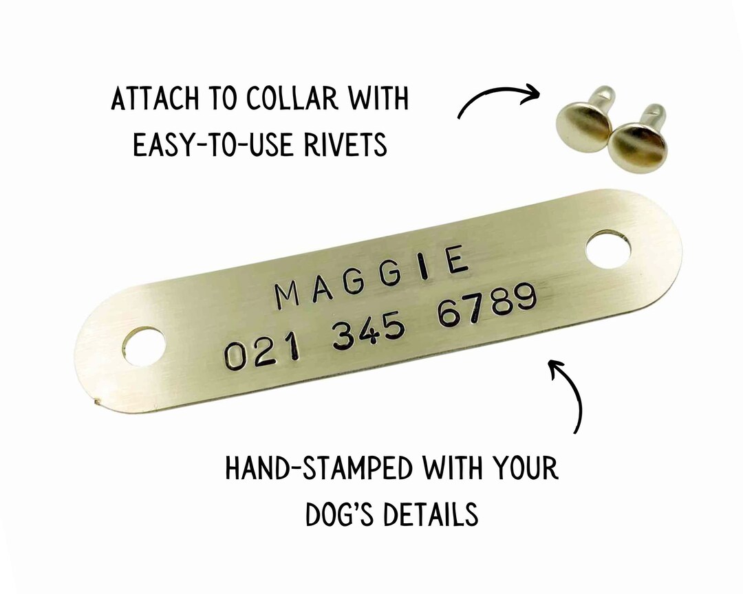 Handstamped Brass Nameplate for Dog Collar Custom Dog Tag With Rivets