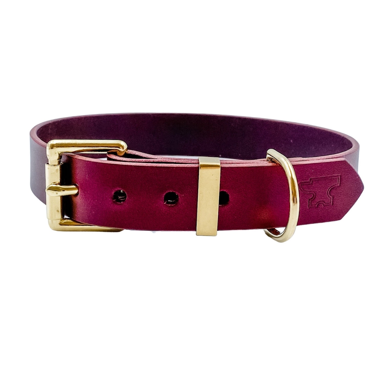 Burgundy Custom Leather Dog Collar with solid brass hardware Etsy