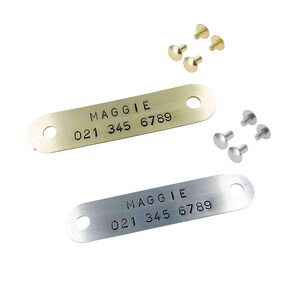 Handgestempeld naamplaatje voor hondenhalsband | Aangepast hondenpasje met schroeven | Geruisloos opschroefbaar hondenpenning | Naamplaatje hondidentificatie