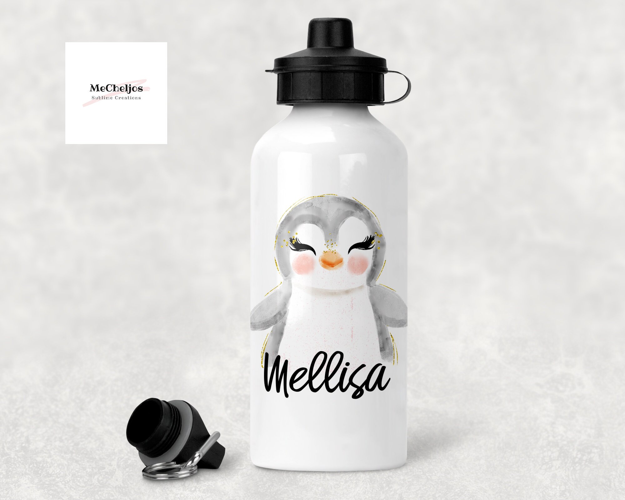 Personalised penguin water bottle kids personalised water | Etsy