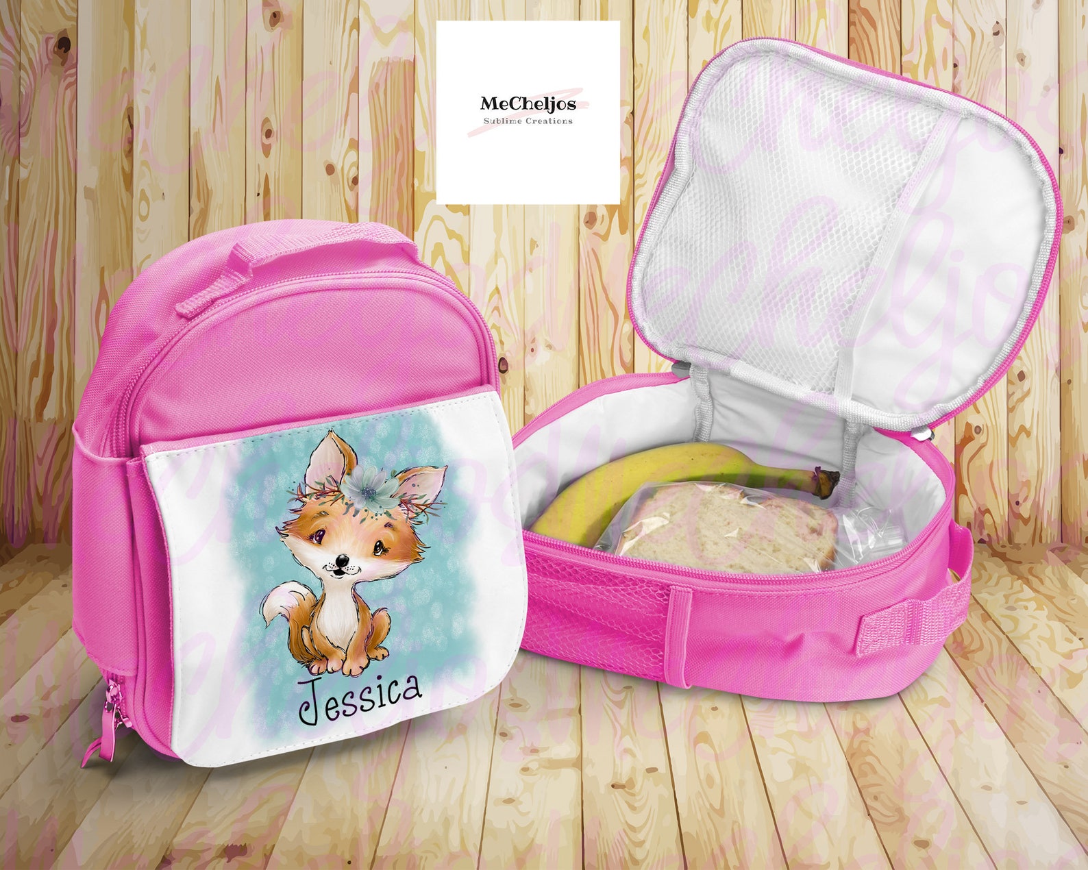 Girls baby fox floral lunch bag kids personalised lunch bag Etsy