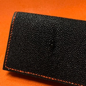 Cartera para tarjetas de visita de piel auténtica Stingray con 6 bolsillos, tarjetero, tarjetero, plegable, hecha a mano, gran regalo, presente