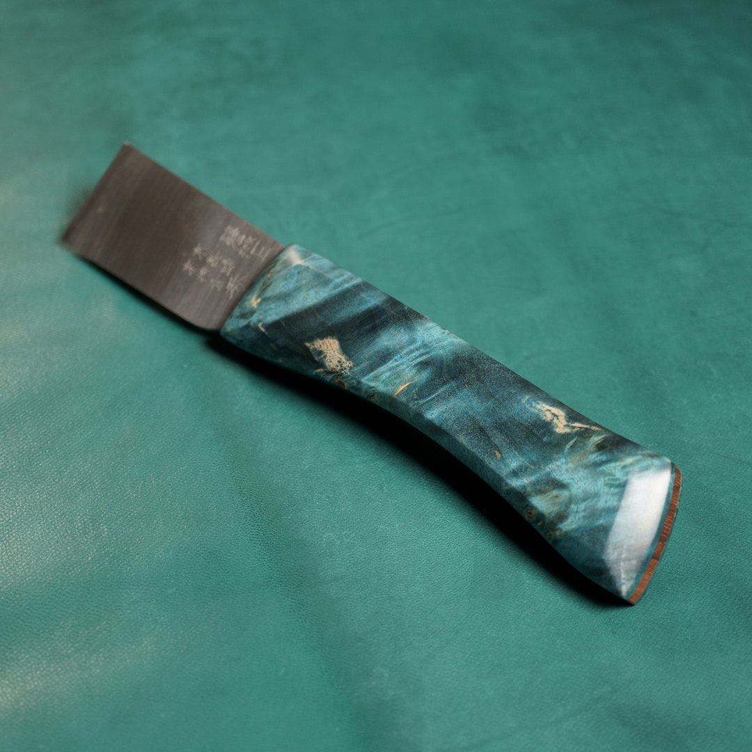 Japanese Style Leather Skiving Knife, Custom Stabilized Wood Handle