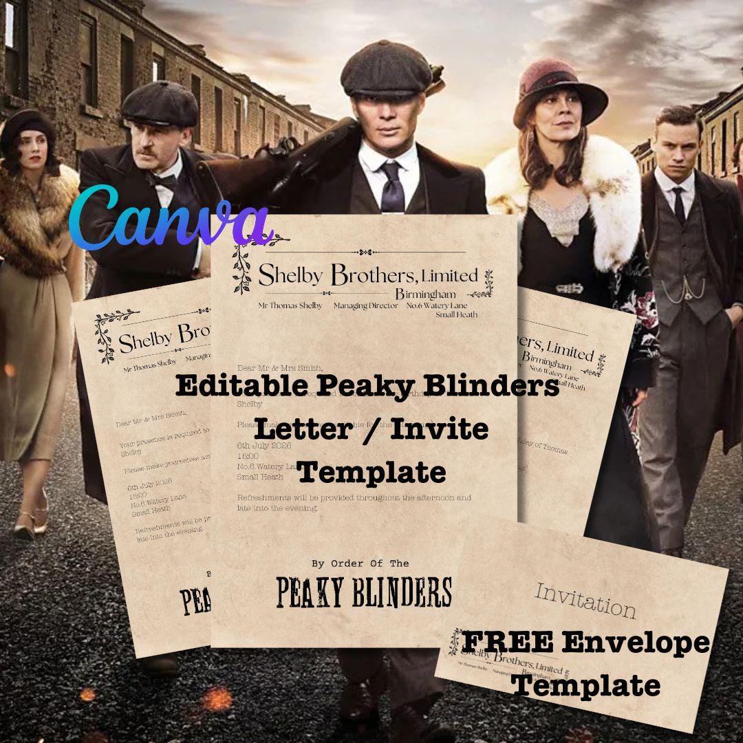 Personalised Peaky Blinders Letter Prop Printable Invitation Canva