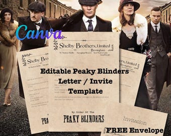 Personalised Peaky Blinders letter prop printable invitation canva