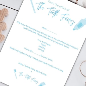 Carta del hada de los dientes para niños Plantilla de carta del hada de los dientes descarga digital Regalo para niños del hada de los dientes