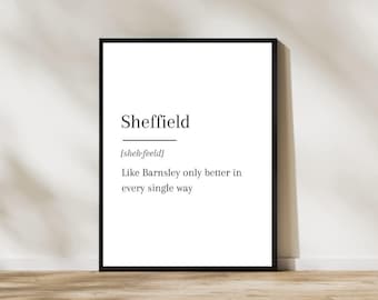 Póster de viaje con estampado divertido de Sheffield, Derbyshire, Yorkshire, Barnsley, fútbol, decoración