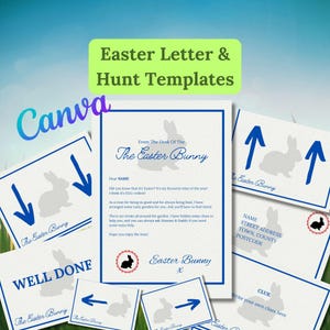 Plantilla de carta de conejito de Pascua personalizada, editable en Canva, búsqueda de huevos de Pascua