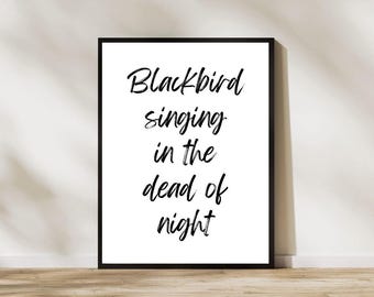 Póster con la letra de Blackbird de los Beatles, canción final de Gavin and Stacey, láminas decorativas para pared.