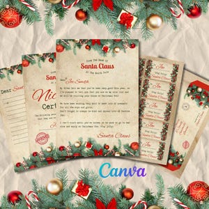 Plantilla de carta editable para Papá Noel, certificado de Canva para Papá Noel, carta editable para Papá Noel