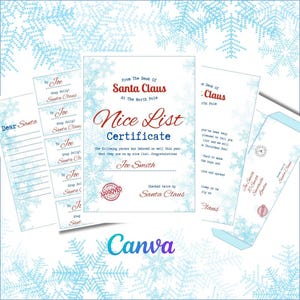 Plantilla de carta editable para Papá Noel, certificado de Canva para Papá Noel, carta editable para Papá Noel