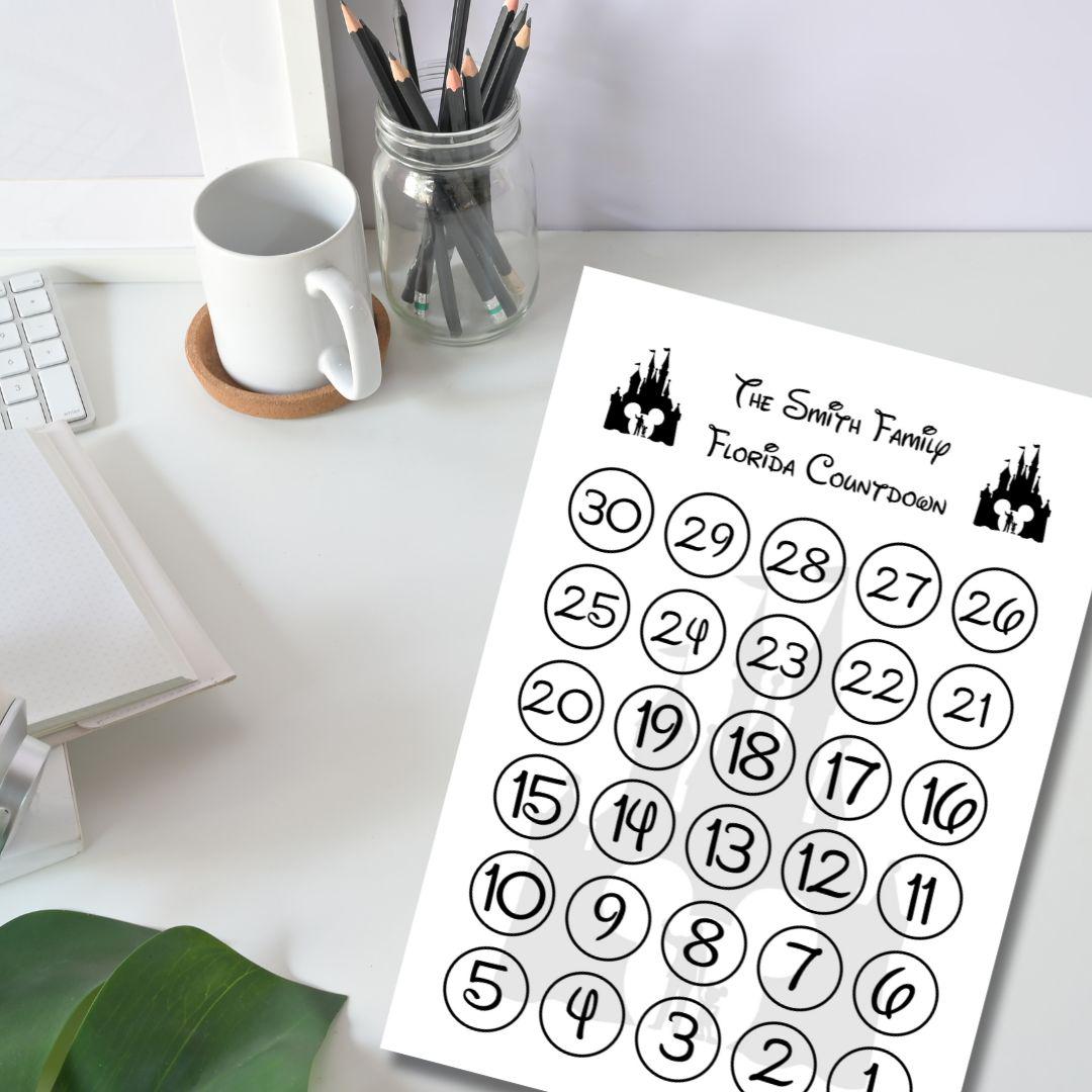 Printable Personalised Disneyworld Countdown Print Custom 30 Day ...
