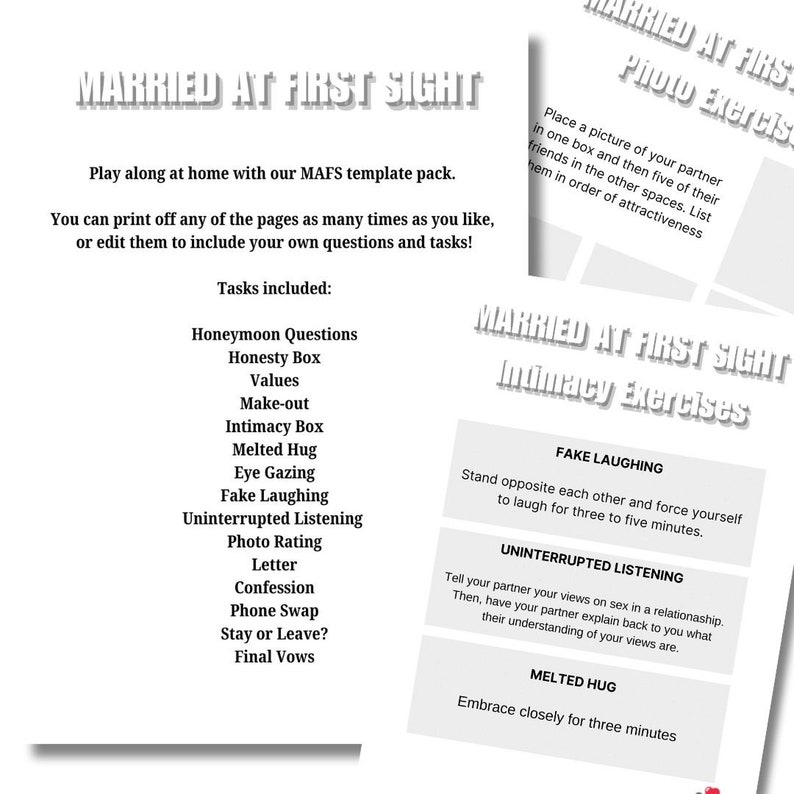 Married at First Sight Printable Digital Play at Home Mafs Gift for Couple Game Night Etsy