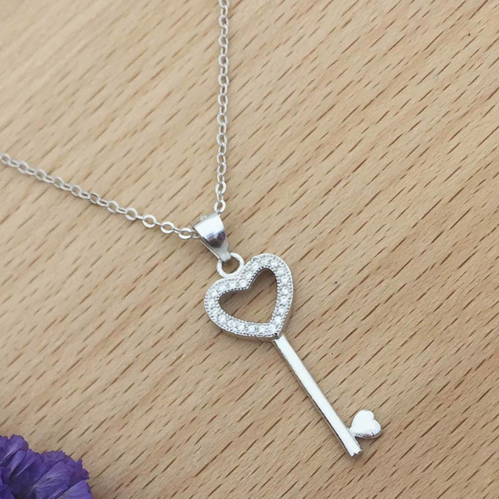 Silver Heart Lock and Key Pendants with Chain — KABANA 925