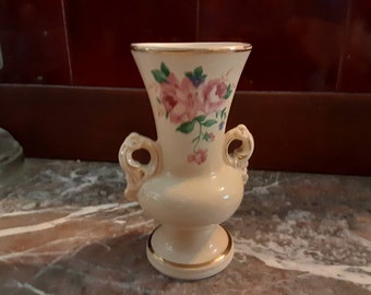 Gold trimmed flower vase, 1947 vintage Spaulding porcelain, made in USA