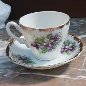 Richard violets demitasse cup with saucer, vintage 1960s Porcelain set from Japan