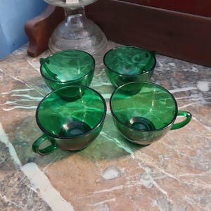 4 Forest Green punch cups, vintage 1950s Anchor Hocking glass made in USA