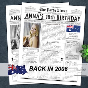 18 anos atrás em 2006, 2006 na Austrália, cartaz de jornal de aniversário de 18 anos, fatos australianos de 2006, pôster de aniversário de 18 anos PARA IMPRIMIR
