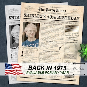 Em 1975, pôster de jornal de 49º aniversário, presente de 49º aniversário para ele ou ela, decoração de festa de 49º aniversário, placa de 49º aniversário PARA IMPRIMIR
